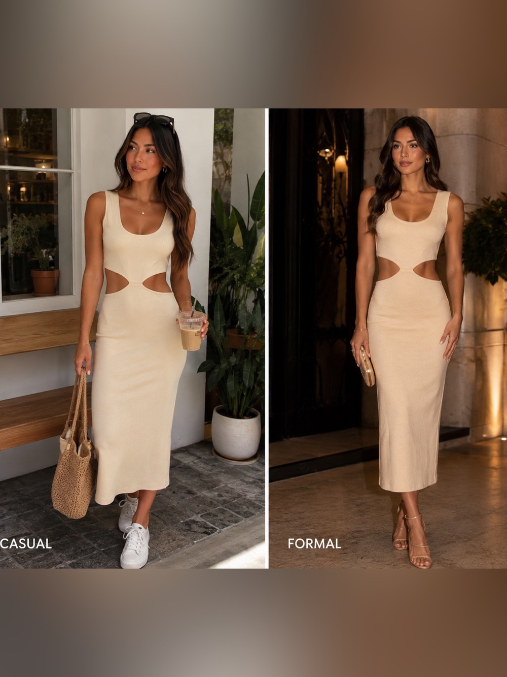 Zara Sleeveless Cutout Midi Dress — Cream